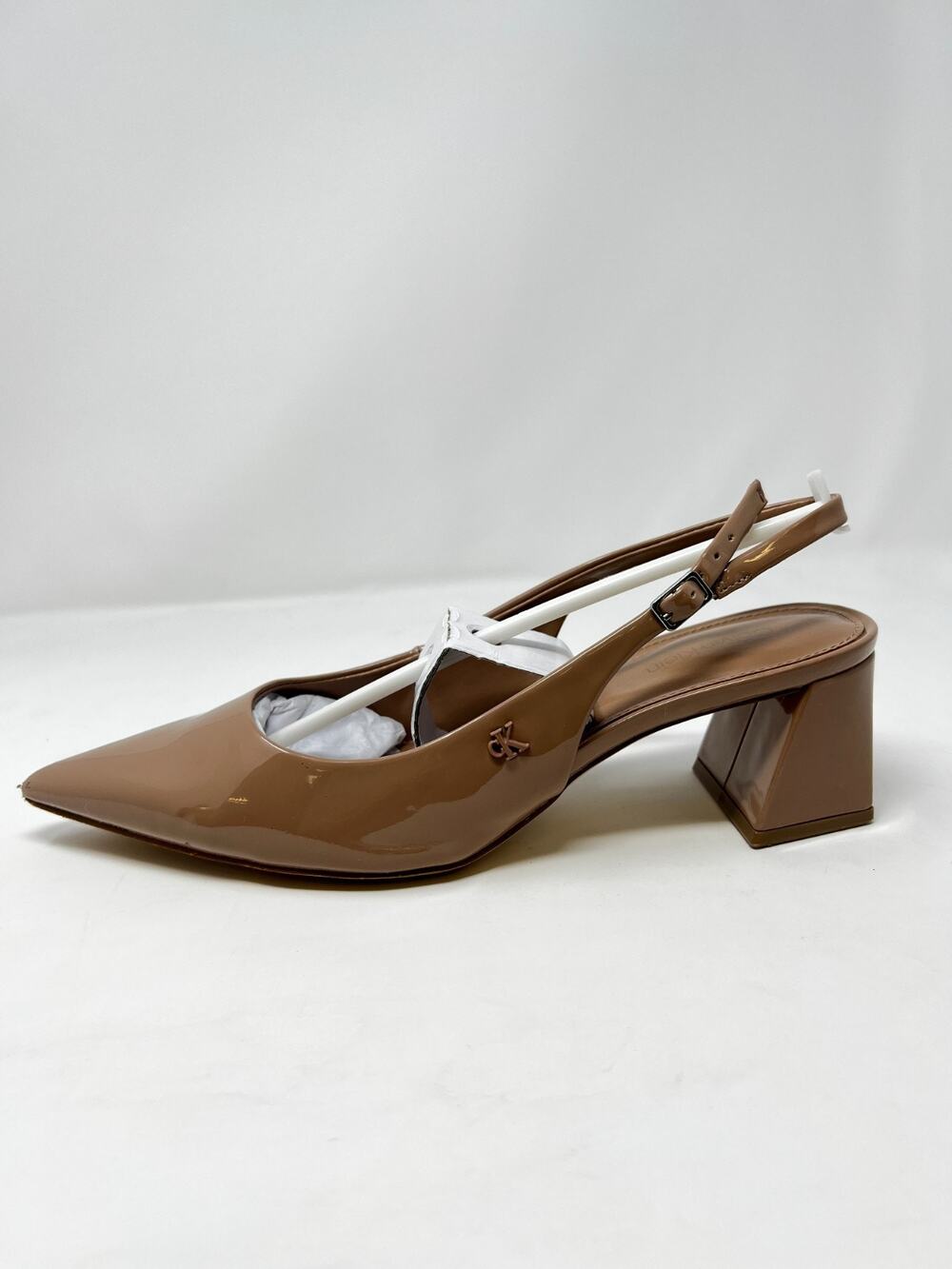 Calvin Klein Women's 7.5M Sarra Light Natural Patent Slingback Block Heel